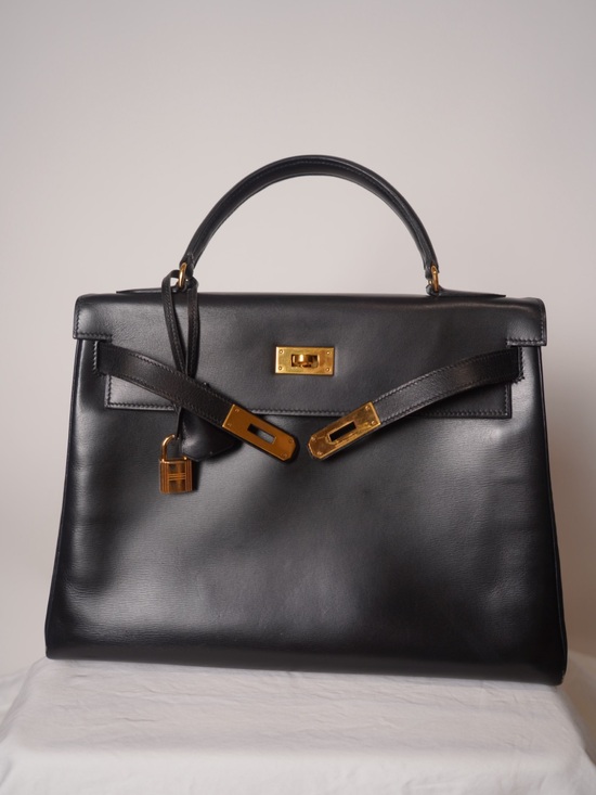 Hermes Handbags - Hermès Vintage Kelly 32 Sellier Black Box GHW 1979